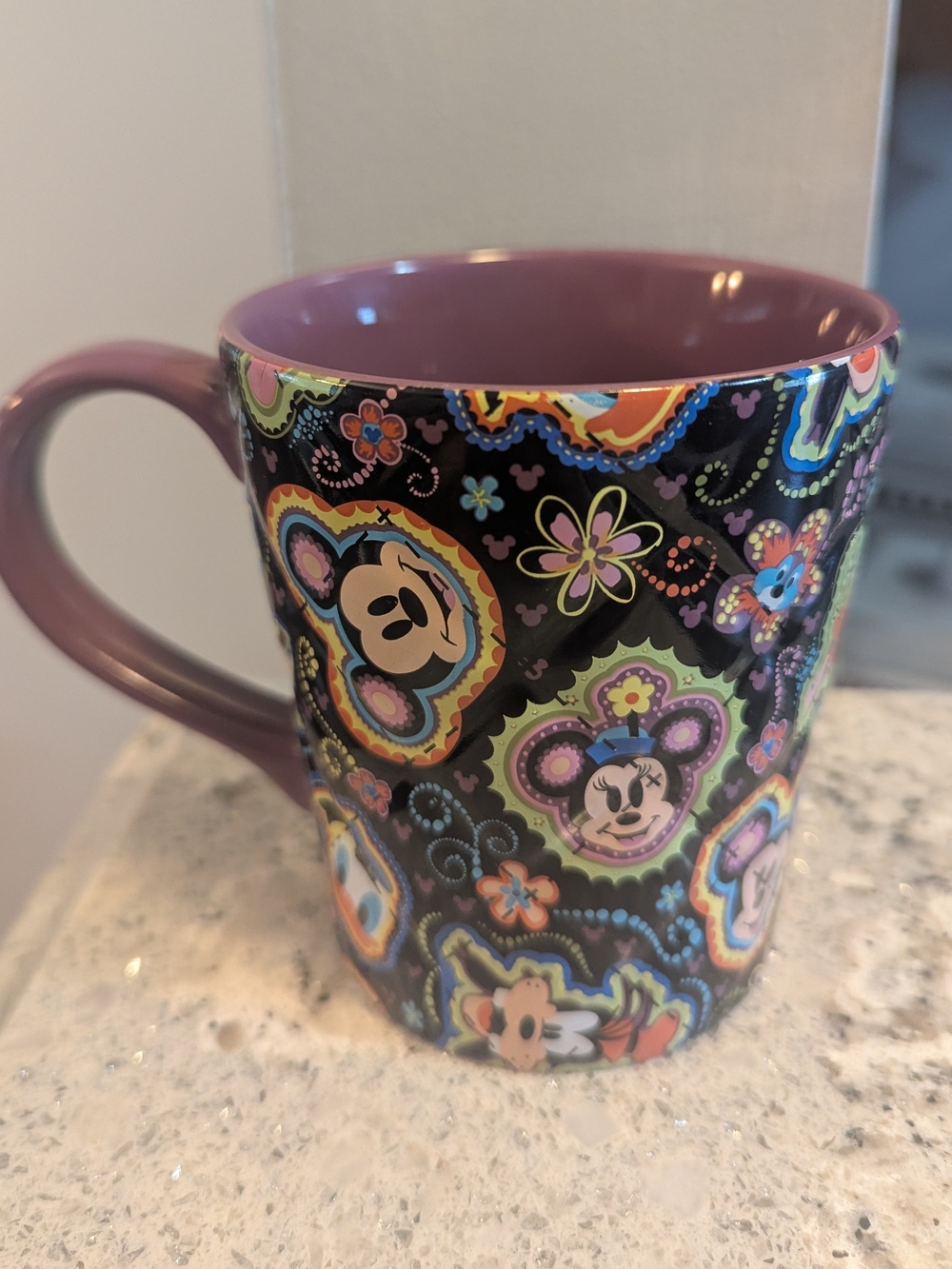 Disney Parks Paisley Floral Quilt Design Purple Mickey Friends Ceramic 12 oz Mug